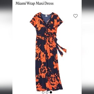Navy blue & orange Miami wrap maxi surplice dress size 1X
